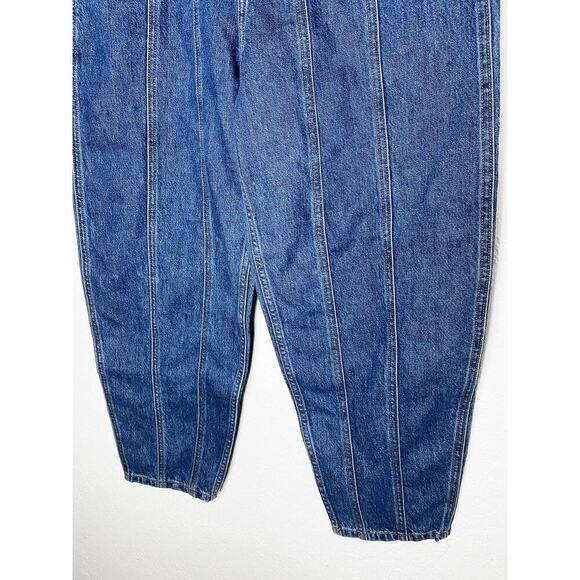 Zara Womens Slouchy High Waist Barrel Leg Button Zip Paneled Jeans Denim Pockets - Picture 9 of 14